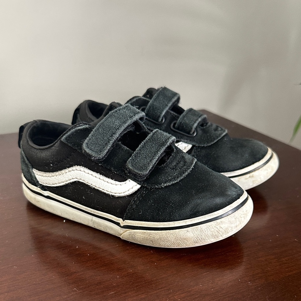 Vans Kids Black and White Velcro Sneakers